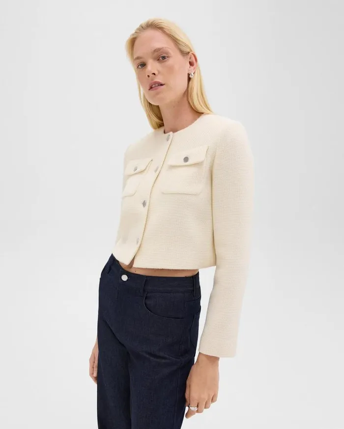 Theory Cardigan Jacket In Tweed Ivory Women Blazers Jackets