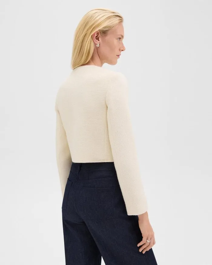 Theory Cardigan Jacket In Tweed Ivory Women Blazers Jackets
