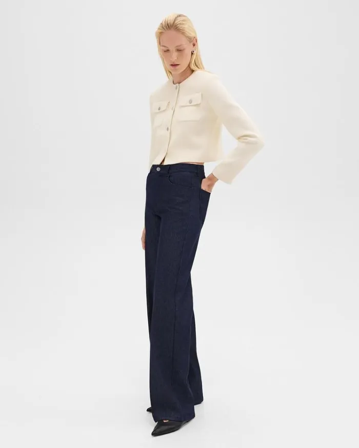 Theory Cardigan Jacket In Tweed Ivory Women Blazers Jackets
