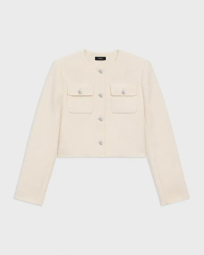Theory Cardigan Jacket In Tweed Ivory Women Blazers Jackets