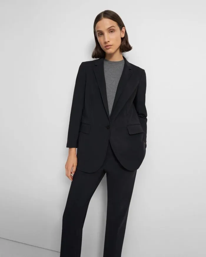 Theory Casual Blazer In Precision Ponte Black Women Suits