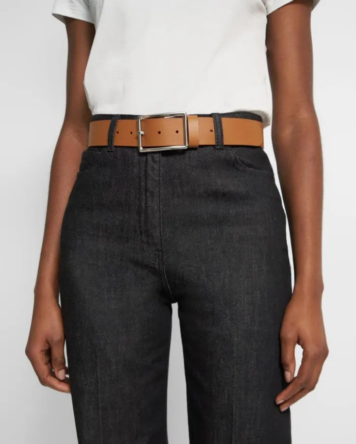 Theory Center Bar Belt In Leather Tan Women Belts