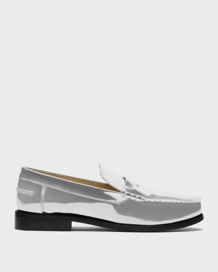 Theory City Loafer In Metallic Leather Silver Women Shoes
