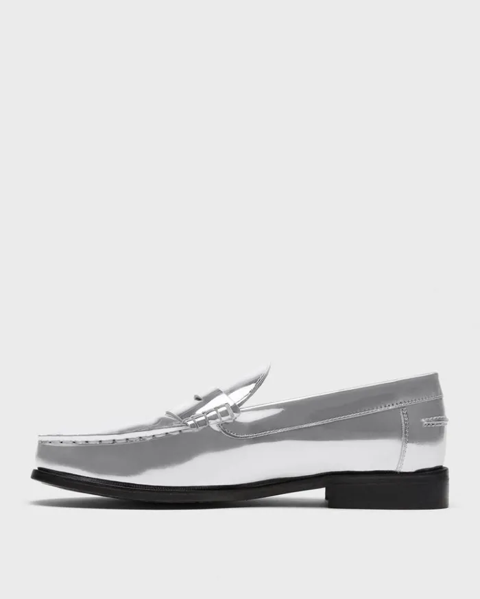 Theory City Loafer In Metallic Leather Silver Women Shoes