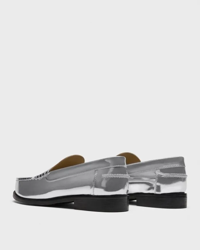 Theory City Loafer In Metallic Leather Silver Women Shoes
