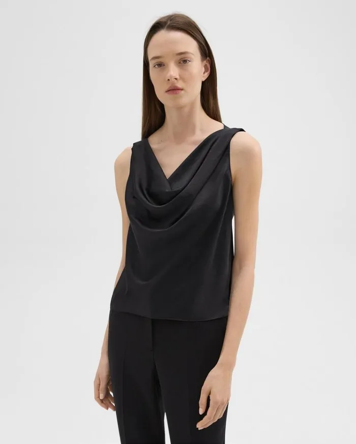 Theory Cowl Neck Top In Crushed Satin Black Women Tops Theory Cowl Neck Top In Crushed Satin Black Women Tops