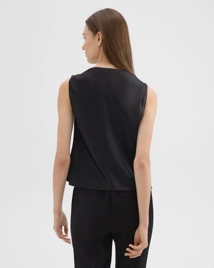 Theory Cowl Neck Top In Crushed Satin Black Women Tops Theory Cowl Neck Top In Crushed Satin Black Women Tops