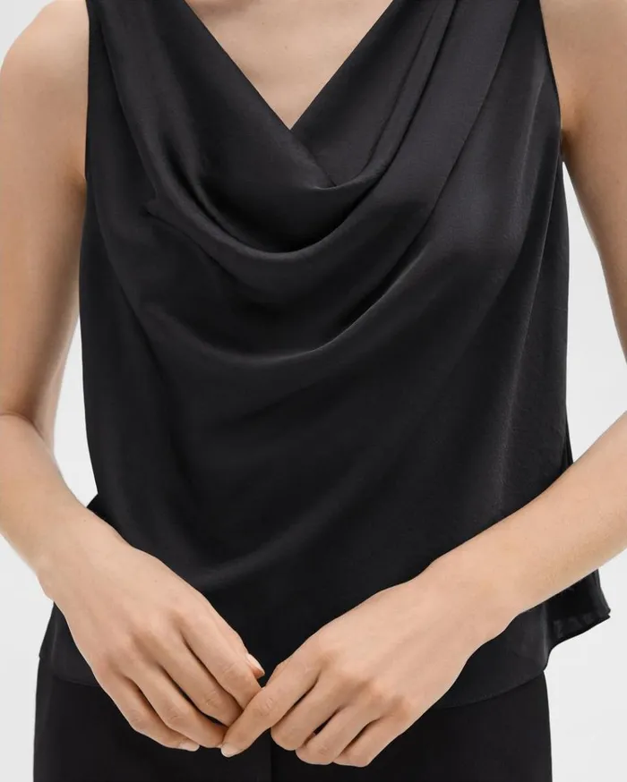 Theory Cowl Neck Top In Crushed Satin Black Women Tops Theory Cowl Neck Top In Crushed Satin Black Women Tops