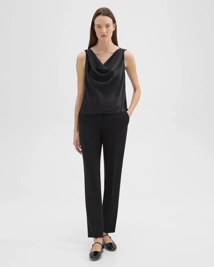 Theory Cowl Neck Top In Crushed Satin Black Women Tops Theory Cowl Neck Top In Crushed Satin Black Women Tops