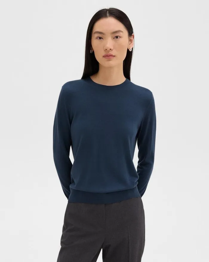 Theory Crewneck Sweater In Regal Wool Ash Blue Women Sweaters Cardigans