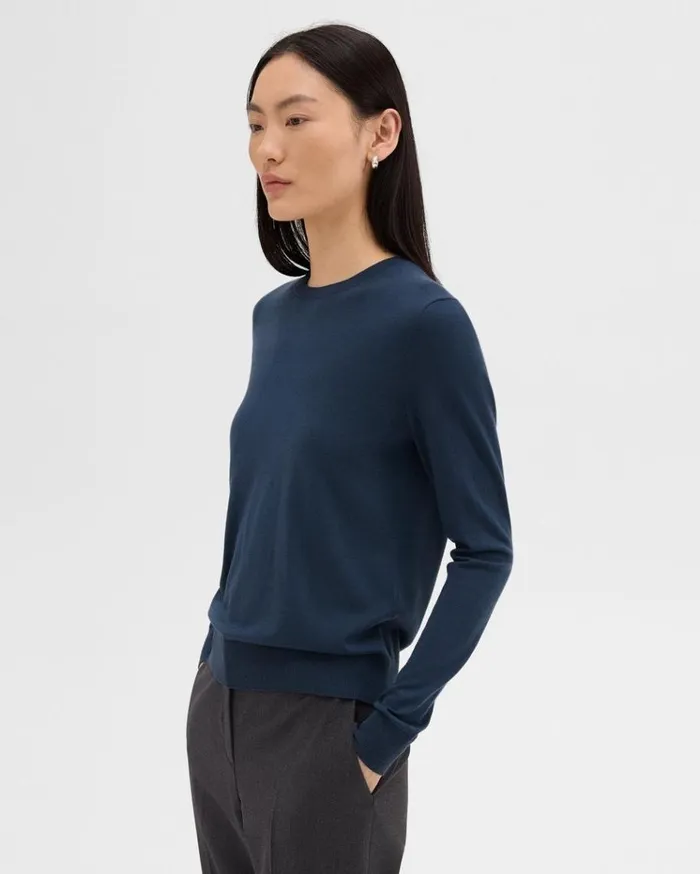 Theory Crewneck Sweater In Regal Wool Ash Blue Women Sweaters Cardigans