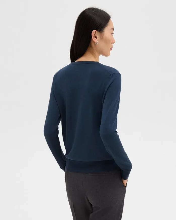 Theory Crewneck Sweater In Regal Wool Ash Blue Women Sweaters Cardigans