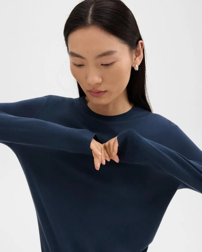 Theory Crewneck Sweater In Regal Wool Ash Blue Women Sweaters Cardigans