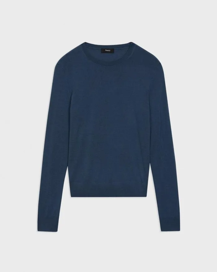 Theory Crewneck Sweater In Regal Wool Ash Blue Women Sweaters Cardigans