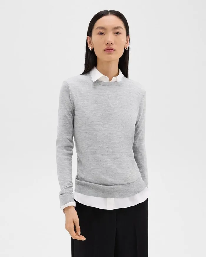 Theory Crewneck Sweater In Regal Wool Frosted Grey Heather Women Sweaters Cardigans