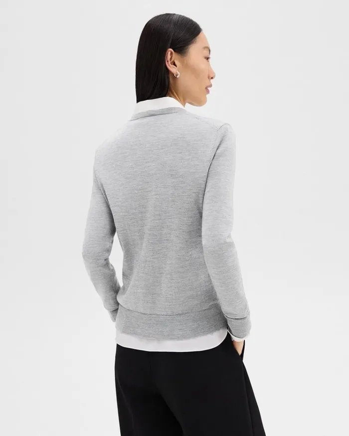 Theory Crewneck Sweater In Regal Wool Frosted Grey Heather Women Sweaters Cardigans