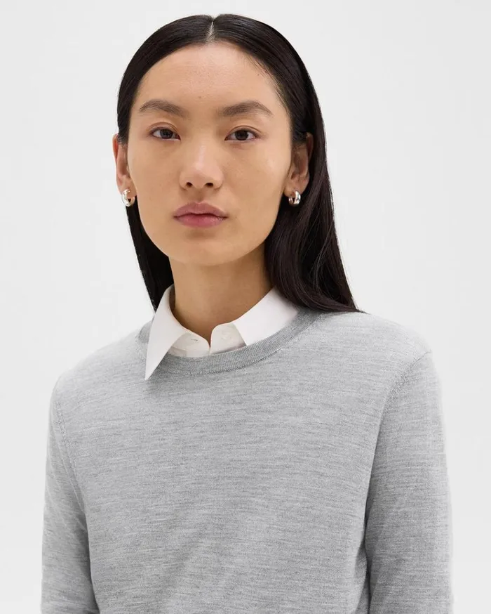 Theory Crewneck Sweater In Regal Wool Frosted Grey Heather Women Sweaters Cardigans