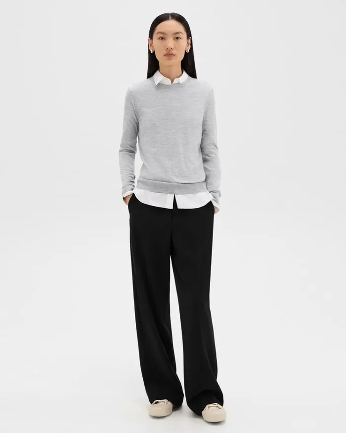 Theory Crewneck Sweater In Regal Wool Frosted Grey Heather Women Sweaters Cardigans