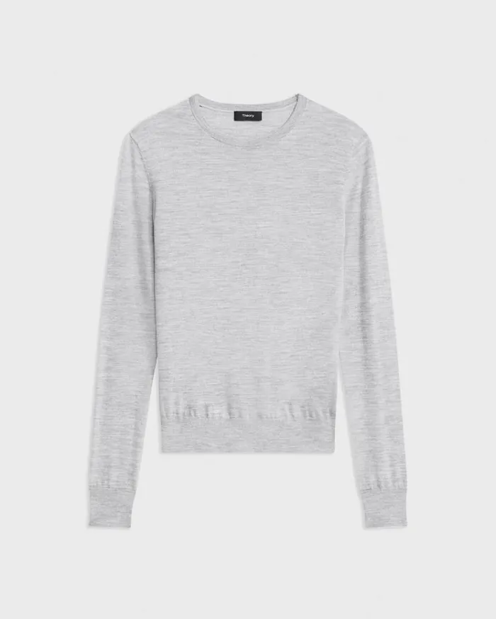 Theory Crewneck Sweater In Regal Wool Frosted Grey Heather Women Sweaters Cardigans