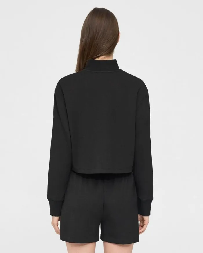 Theory Cropped HalfZip Sweatshirt In DoubleKnit Jersey Black Women Tops Theory Cropped HalfZip Sweatshirt In DoubleKnit Jersey Black Women Tops