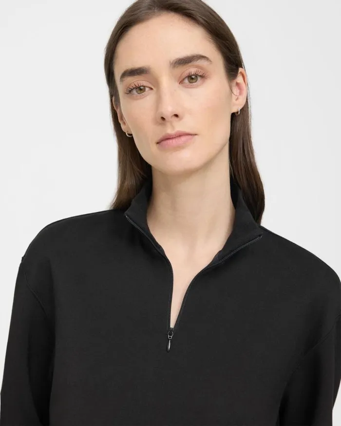 Theory Cropped HalfZip Sweatshirt In DoubleKnit Jersey Black Women Tops Theory Cropped HalfZip Sweatshirt In DoubleKnit Jersey Black Women Tops