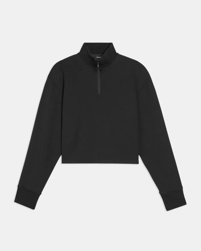 Theory Cropped HalfZip Sweatshirt In DoubleKnit Jersey Black Women Tops Theory Cropped HalfZip Sweatshirt In DoubleKnit Jersey Black Women Tops