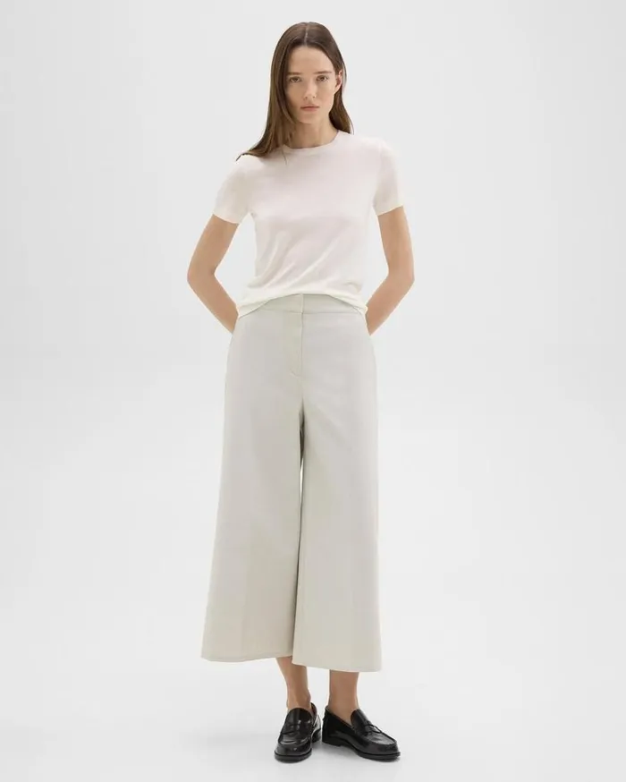 Theory Cropped WideLeg Pant In Neoteric Twill Limestone Women Pants