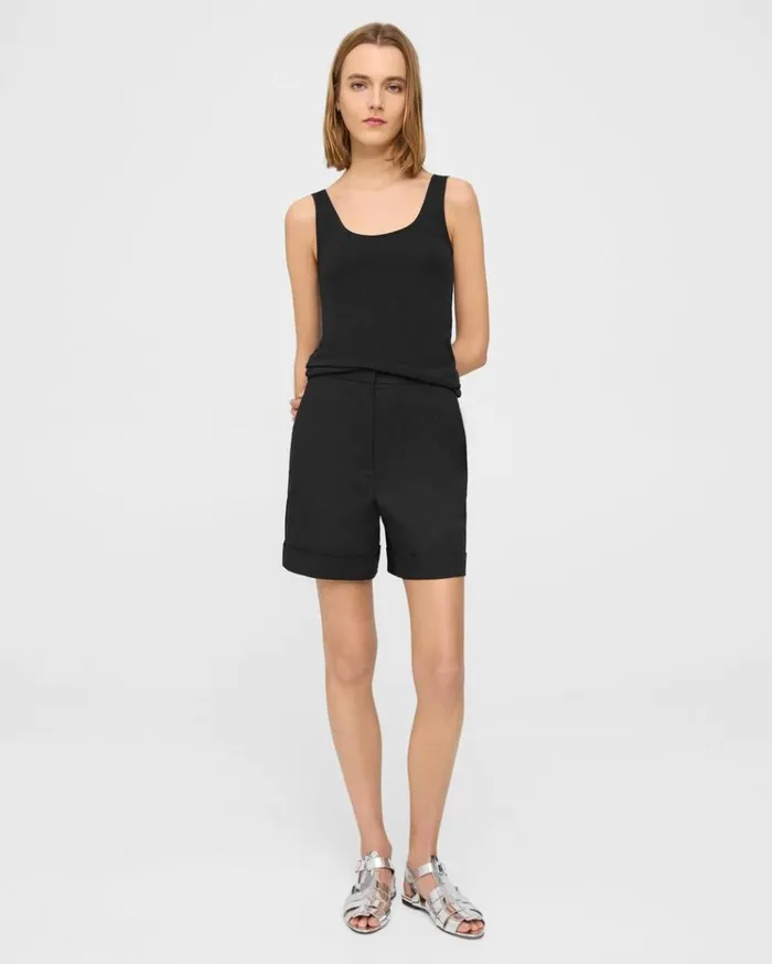 Theory Cuffed Short In Stretch Cotton Twill Black Women Pants