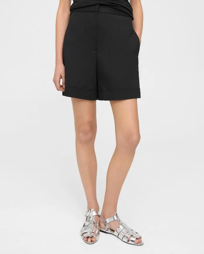 Theory Cuffed Short In Stretch Cotton Twill Black Women Pants