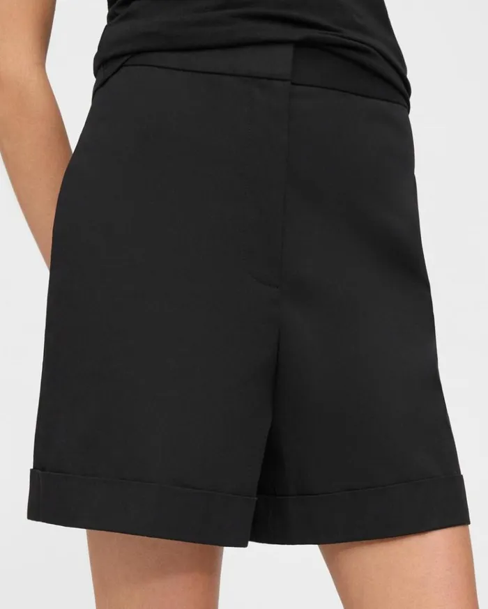 Theory Cuffed Short In Stretch Cotton Twill Black Women Pants