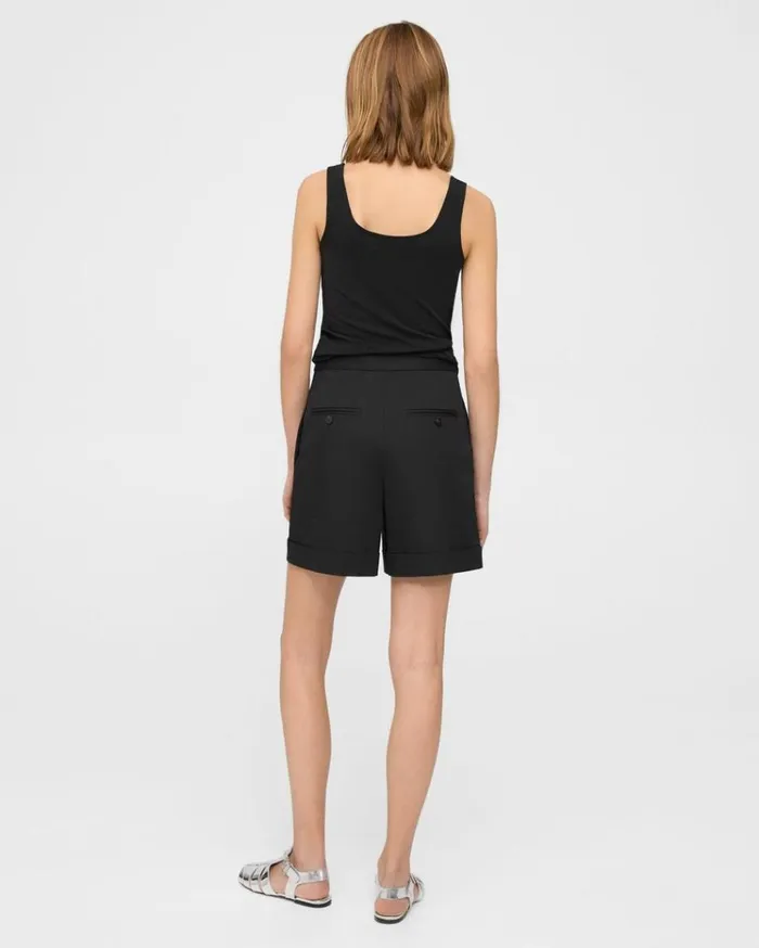 Theory Cuffed Short In Stretch Cotton Twill Black Women Pants