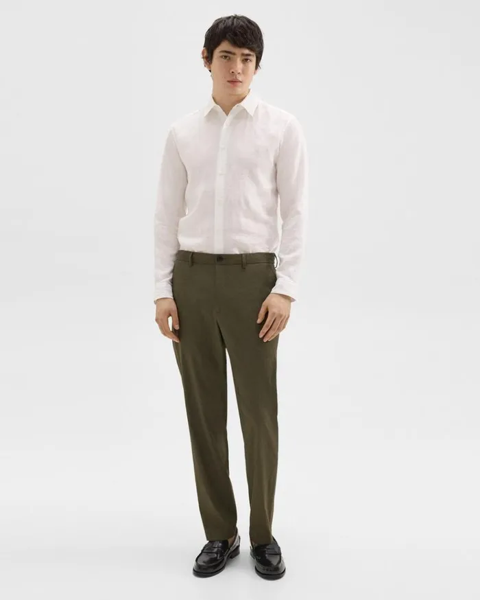Theory Curtis Drawstring Pant In Good Linen Dark Olive Men Suits