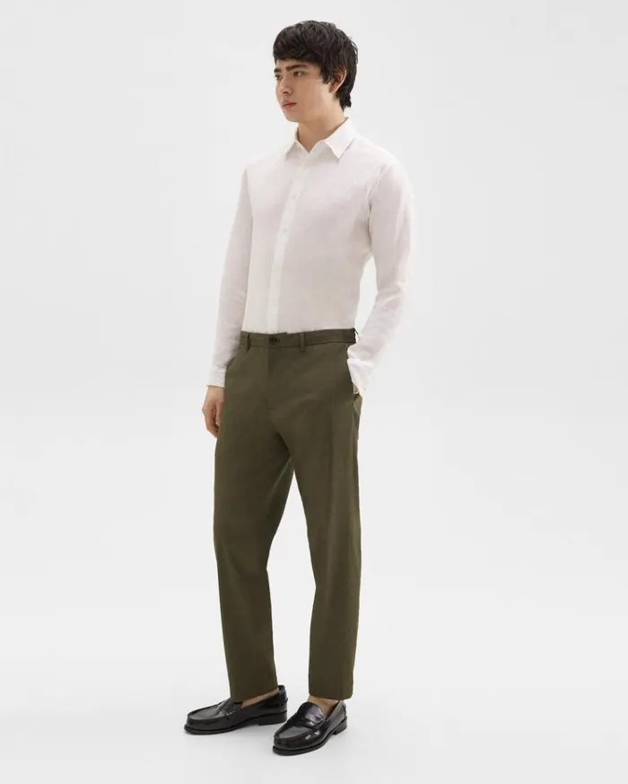 Theory Curtis Drawstring Pant In Good Linen Dark Olive Men Suits