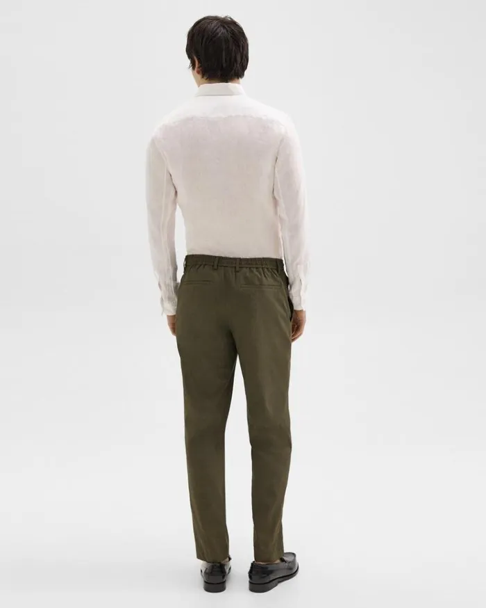 Theory Curtis Drawstring Pant In Good Linen Dark Olive Men Suits
