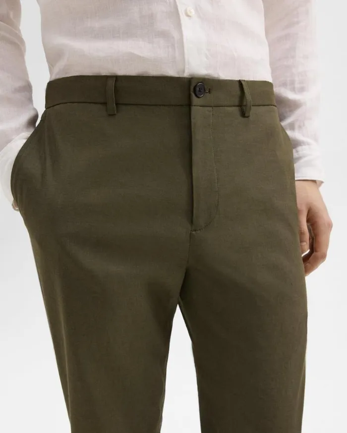 Theory Curtis Drawstring Pant In Good Linen Dark Olive Men Suits