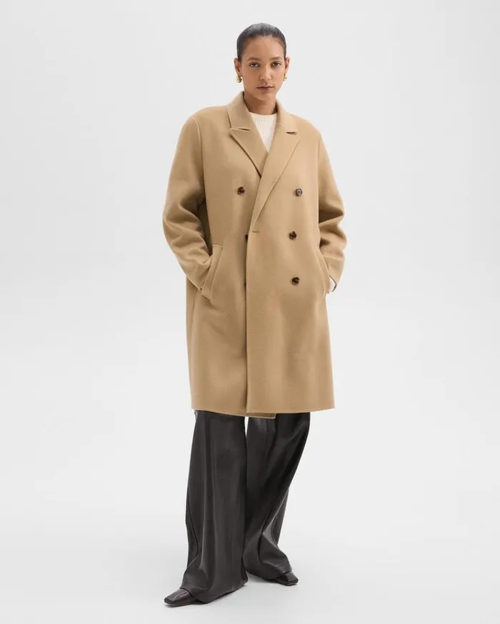 Theory DoubleBreasted Coat In DoubleFace WoolCashmere New Camel Women Outerwear