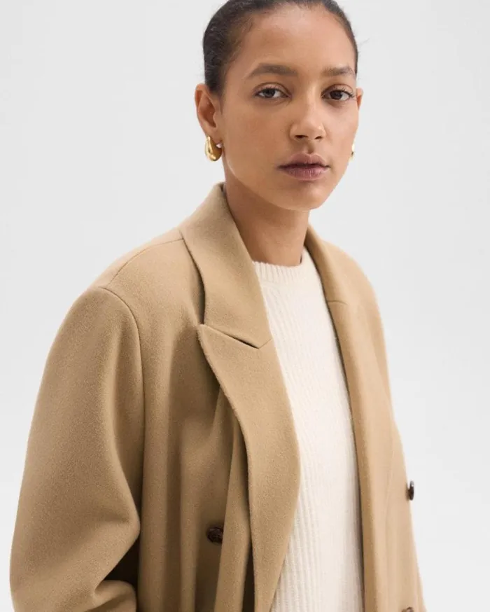 Theory DoubleBreasted Coat In DoubleFace WoolCashmere New Camel Women Outerwear