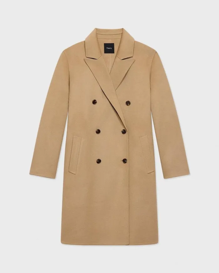 Theory DoubleBreasted Coat In DoubleFace WoolCashmere New Camel Women Outerwear
