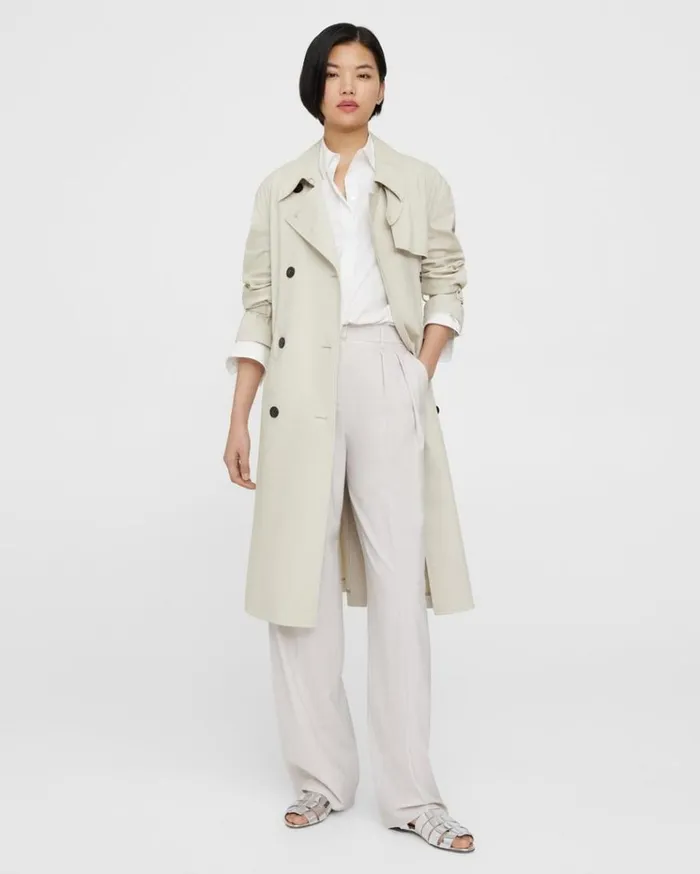 Theory DoubleBreasted Trench Coat In CottonBlend Sand Women Outerwear