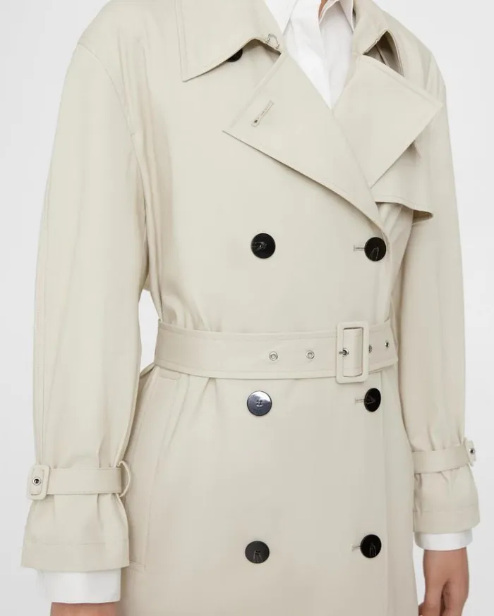 Theory DoubleBreasted Trench Coat In CottonBlend Sand Women Outerwear Theory DoubleBreasted Trench Coat In CottonBlend Sand Women Outerwear