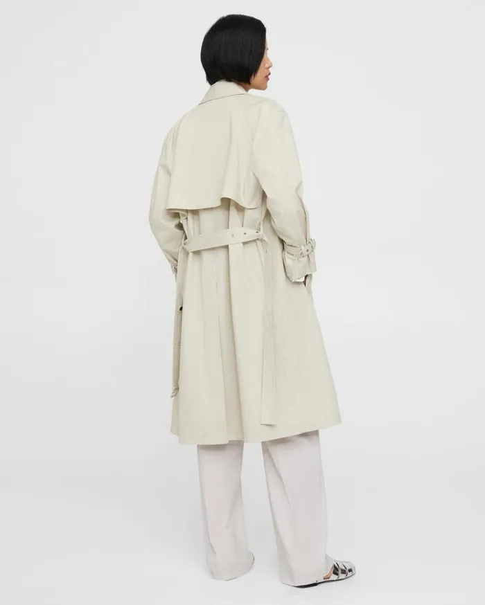 Theory DoubleBreasted Trench Coat In CottonBlend Sand Women Outerwear Theory DoubleBreasted Trench Coat In CottonBlend Sand Women Outerwear