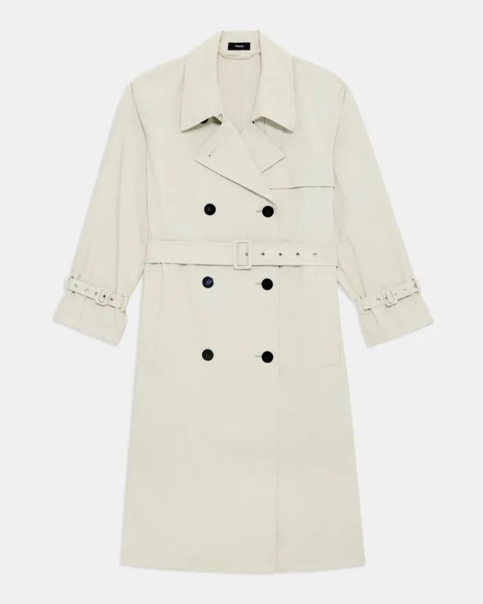 Theory DoubleBreasted Trench Coat In CottonBlend Sand Women Outerwear Theory DoubleBreasted Trench Coat In CottonBlend Sand Women Outerwear