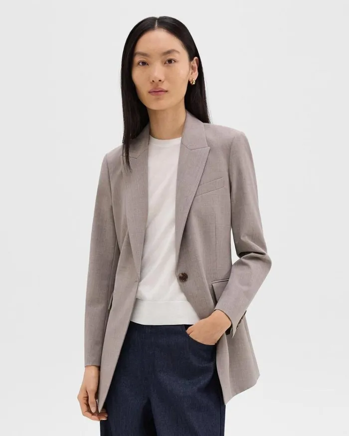 Theory Etiennette Blazer In Good Wool Cinder Melange Women Suits