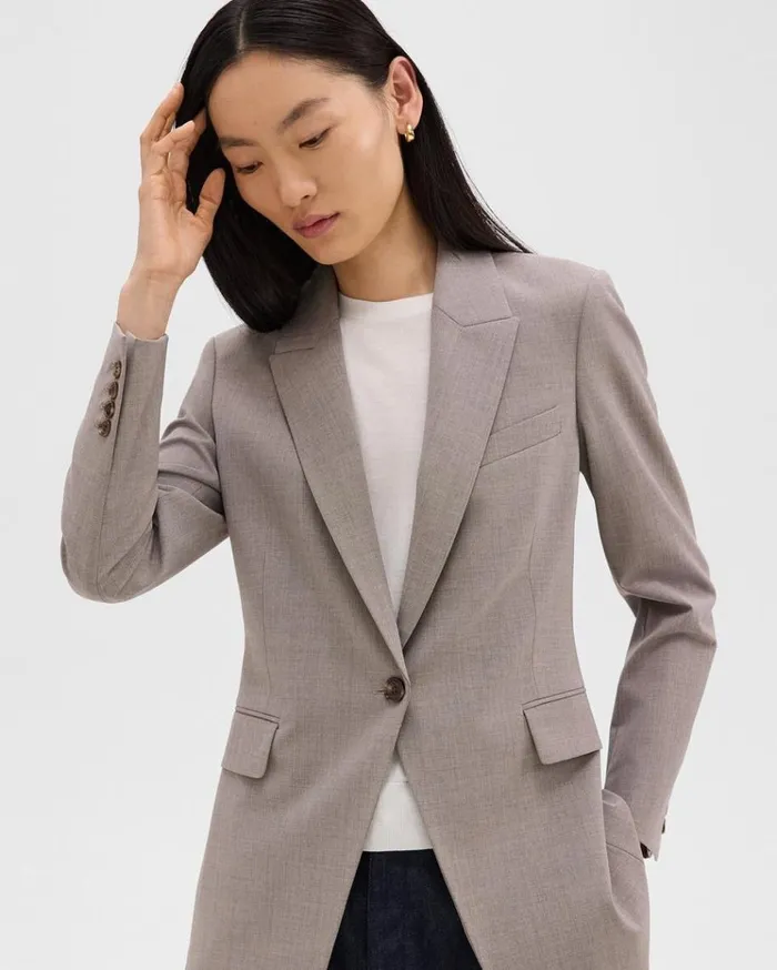 Theory Etiennette Blazer In Good Wool Cinder Melange Women Suits