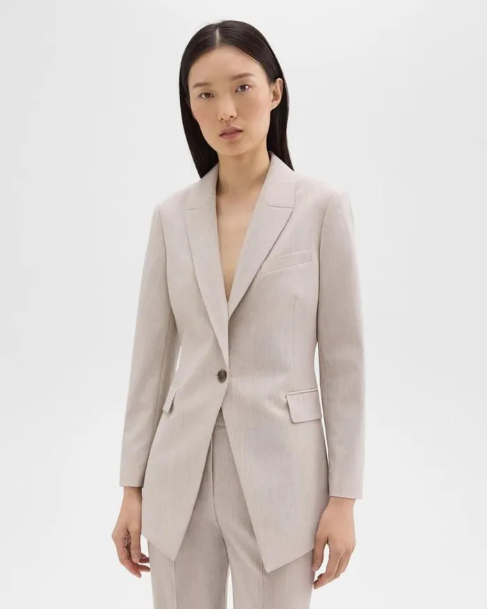 Theory Etiennette Blazer In Good Wool Sand Melange Women Suits