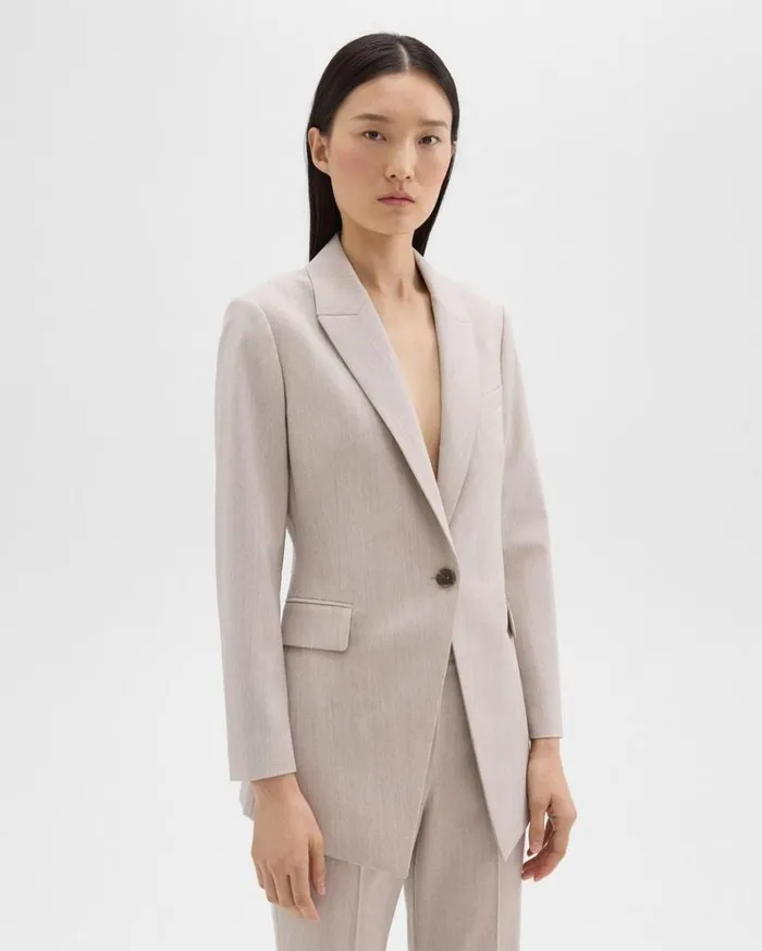Theory Etiennette Blazer In Good Wool Sand Melange Women Suits