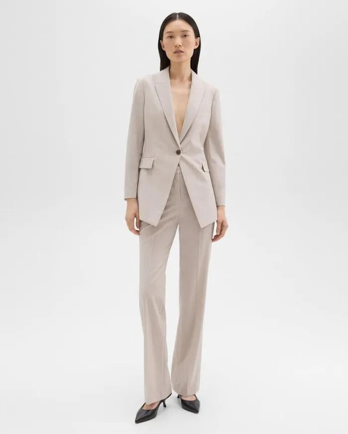 Theory Etiennette Blazer In Good Wool Sand Melange Women Suits