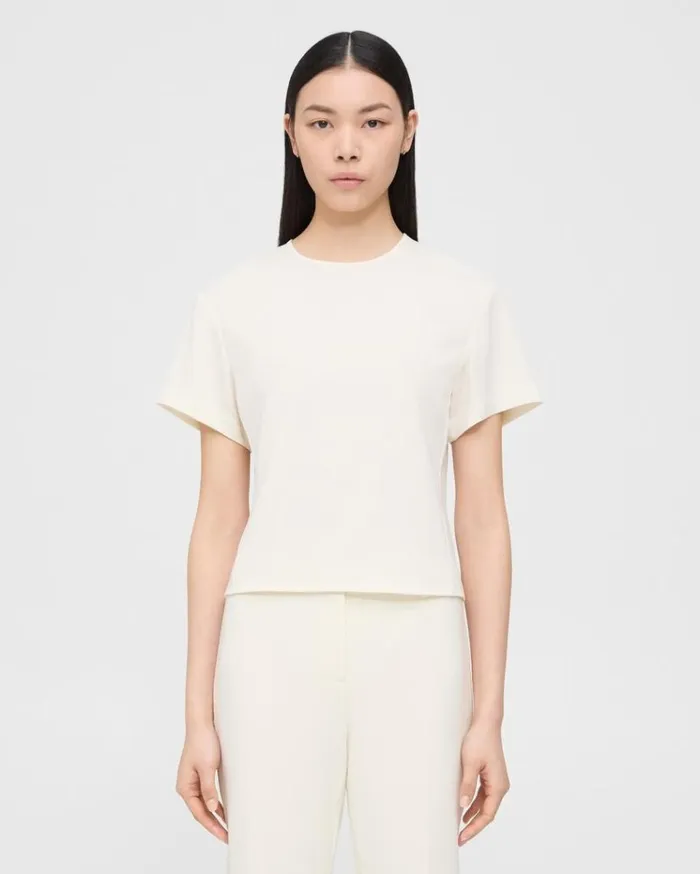 Theory Flutter Sleeve Top In Striped Admiral Crepe Rice Women Tops