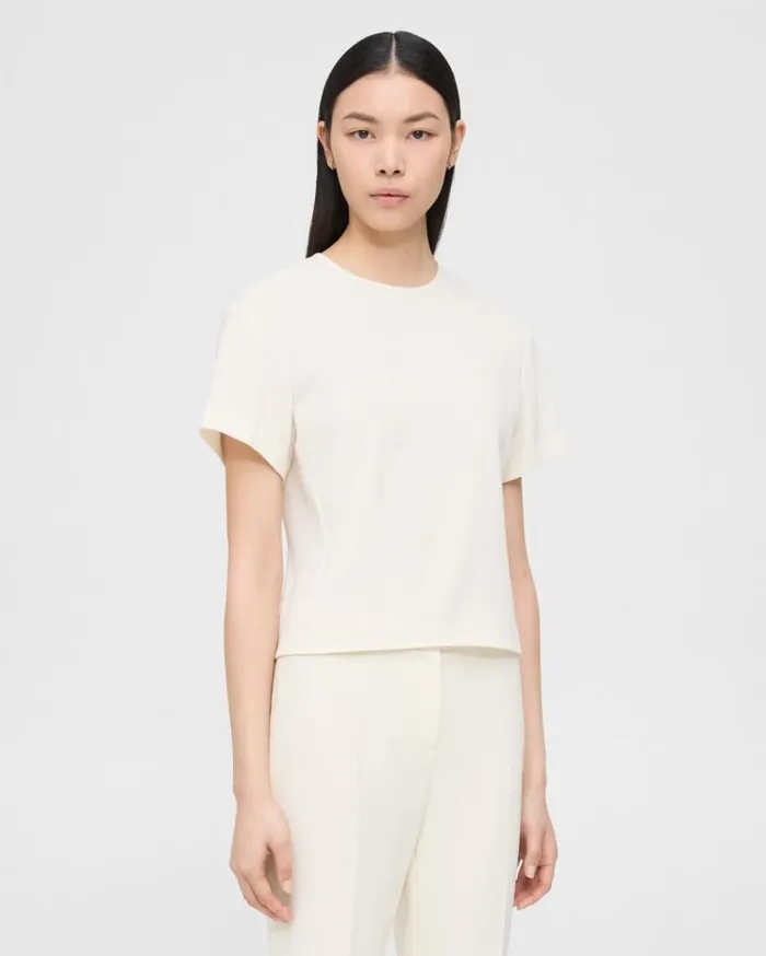 Theory Flutter Sleeve Top In Striped Admiral Crepe Rice Women Tops