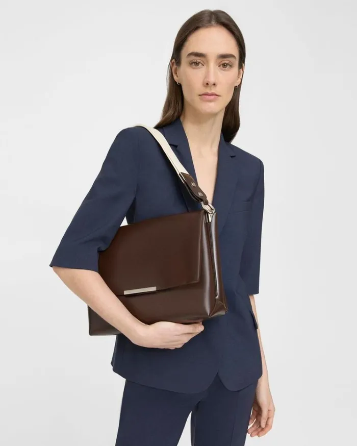 Theory Fold Shoulder Bag In Leather Dark Brown Women Bags